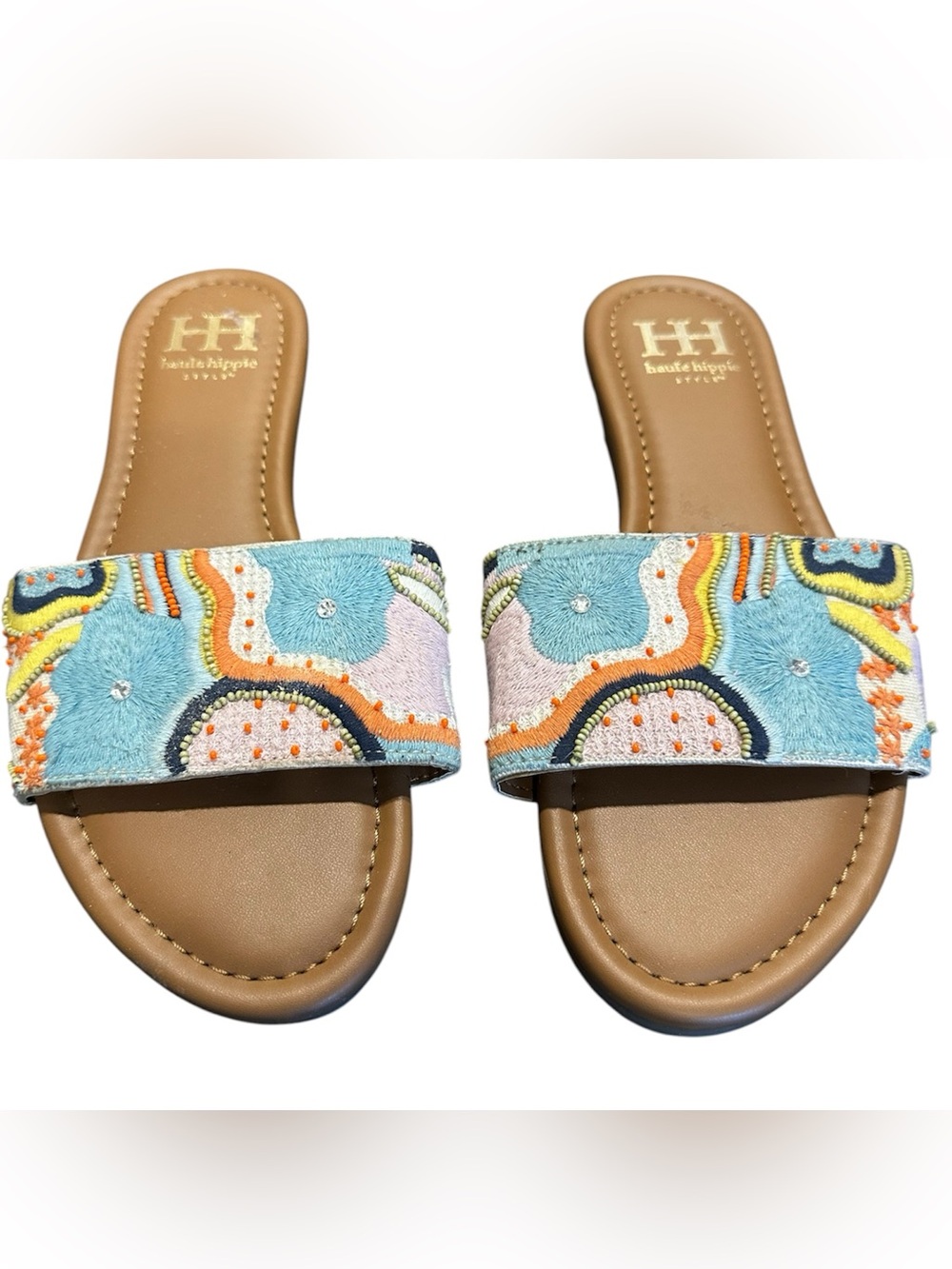 Haute Hippie Beaded Embroidered Resort Style Sandals/Slides Sz 7